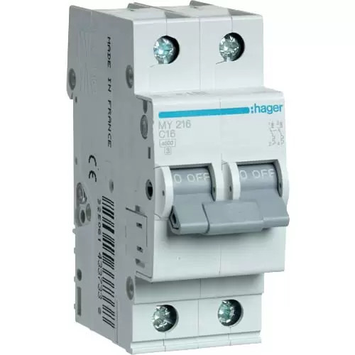 Hager MY216 kismegszakító 2P, IP,16A Kismegszakító C16