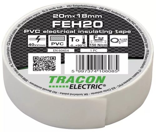 Szigetelő szalag TRACON fehér 20m x 18 mm erős
