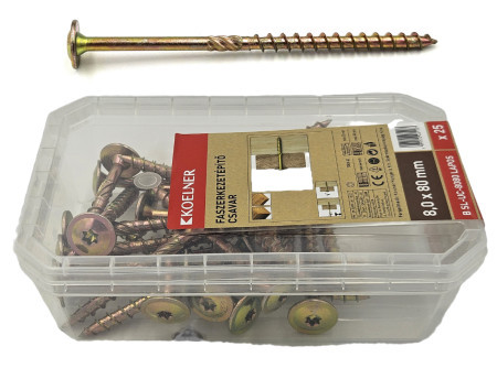 Állványrögzítő  laposfejű forgácslap csavar. 66530. B-SL-UC-8080 lapos-PRO-fast. 8 x 80 mm  ( TORX-40, 25 db / doboz )  