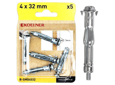 Gipszkarton dübel  fém molly anya B-SM-04032- MOLLY  M4 x 32 mm ( átfogás: 3-13 mm ) ( 5 db / bliszter )