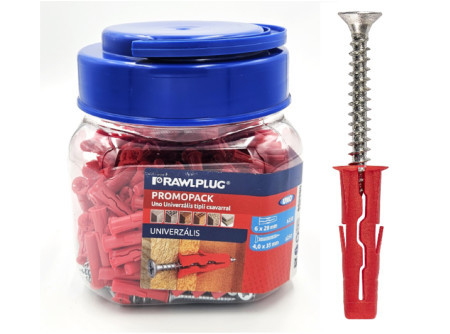 Univerzális tipli + csavar piros ( minden anyaghoz alkalmas műanyag tipli  + csavar 4, x 35 mm )   65126  R-C11-UNORED  6 x 28 mm / 4,0 x 35 mm( 500 db / doboz )