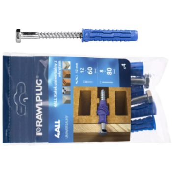    Nagyteljesítményű univerzális 4 ALL tipli + hatl.  csavar    64594   R-S11-4ALL-12/80/4   ( 612 x 60 mm + Hatlapf. csavar 8 x 80 mm  4 db / csomag  )