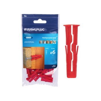   Univerzális, minden anyaghoz alkalmas műanyag PIROS  tipli  64579.  R-S11-UNO-06/16.   6 x 28 mm ( 16 db / csomag ) 