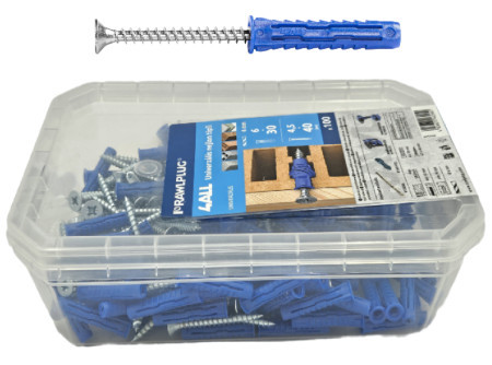  Műanyag kék tipli + csavar   ( Nagyteljesítményű Nylon dübel   8 x 40 mm + Süllyf. csavar  64693  R-SL11-4ALL-08+5060 …. 4ALL.   5  x 60 mm    50 db / csom )