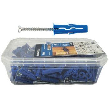   Műanyag Kék  tipli + csavar  Univerzális műanyag  UNO tipli + csavar.   8 x 32 mm + Süllyf. csavar  64706  R-SL11-UNO-08+4540 …. UNO.    4,5 x 40 mm (100 db / műanyag doboz  )